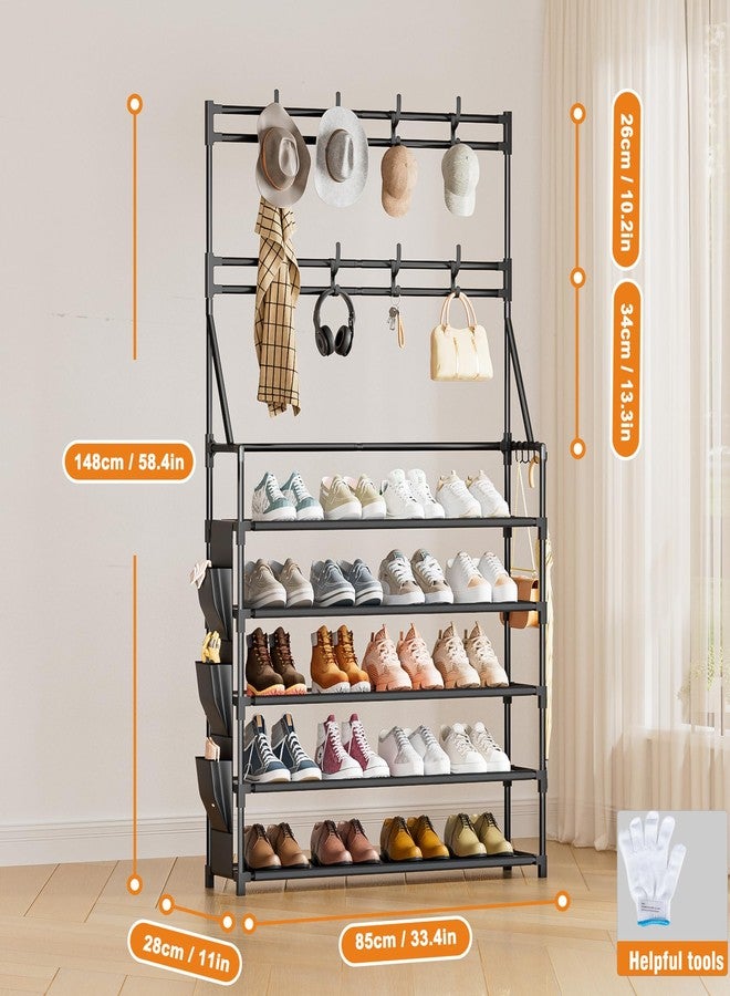 OYREL Shoe Rack 5 Tier Shoe Racks Organizer 20-25 Pairs Shoes Rack for Closet Entrance Shoe Storage Organizer with Hooks and Side Pocket Entryway Shoe Holder Space Saving Free Standing Shoe Racks - Image 3