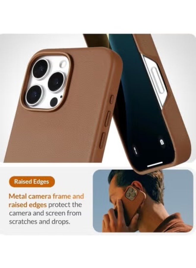 ELTRAZONE Luxurious Dark Saddle Brown Leather iPhone 16 Pro Max Case – Softens with Use, MagSafe Compatible