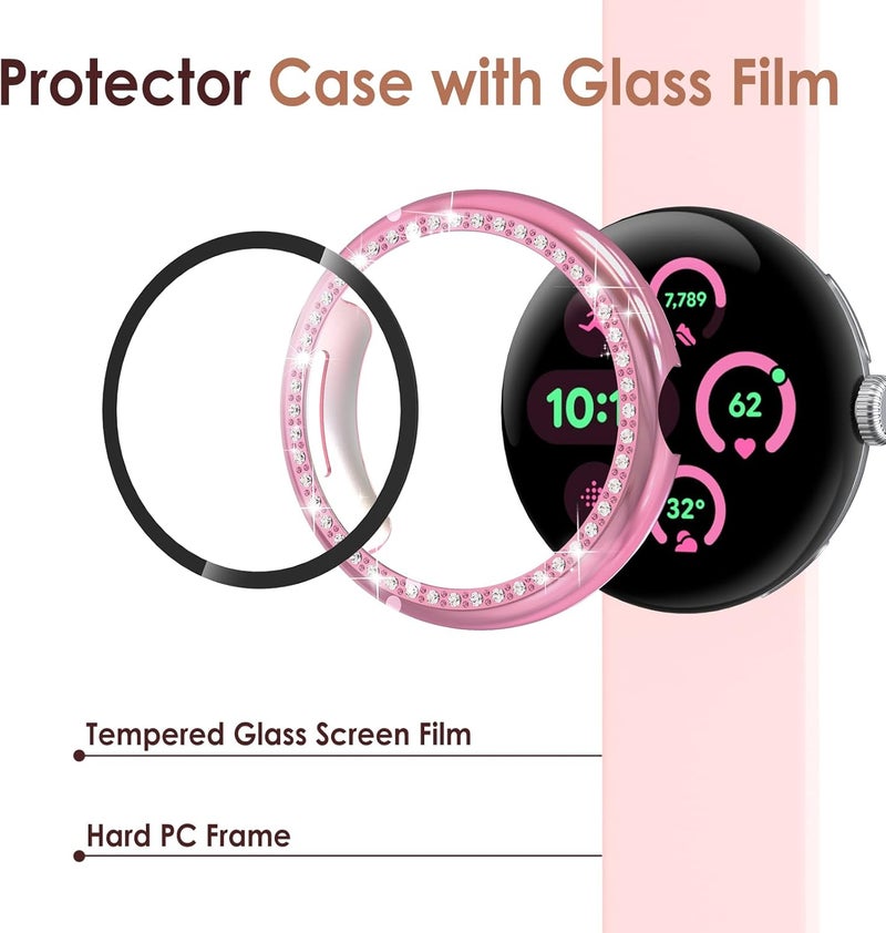 Simpeak 5Pack Bling Hard PC Case with Screen Protector Compatible with Google Pixel Watch 3 41mm 45mm 2024 HD Clear Crystal Protective Bumper Cases Cover Compatible with Google Pixel Watch 3 45mm - Image 2