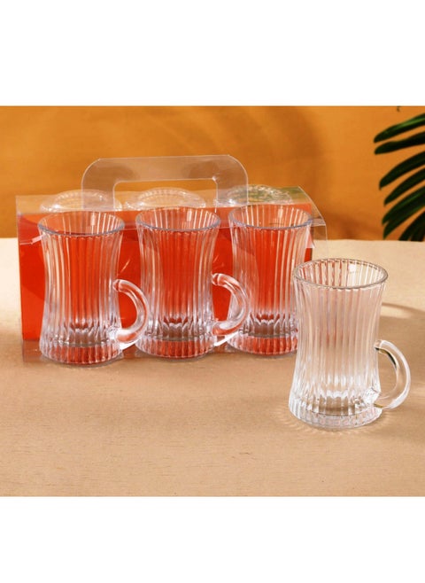 6 Pcs Tea Glass Mug Set With Handle, 235ml | Istikana Glass Sett | Coffee Mugs | Tea cups Sett | Highly Durable | Perfect For Kahwa,Cawa,Coffee,Black Tea,Green Tea,Latte,Cappuccino-Asorted