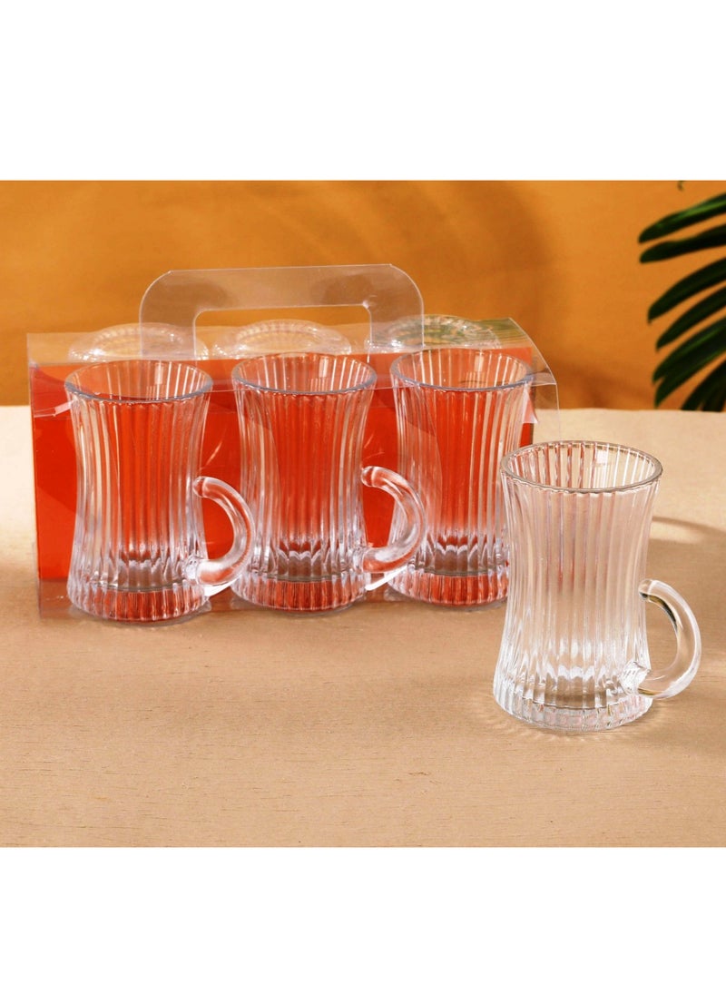 SAQOWARE 6 Pcs Tea Glass Mug Set With Handle, 235ml | Istikana Glass Sett | Coffee Mugs Premium Quality Glassware | Highly Durable | Perfect For Kahwa,Cawa,Coffee,Black Tea,Green Tea,Latte,Cappuccino-Asorted  - Image 1