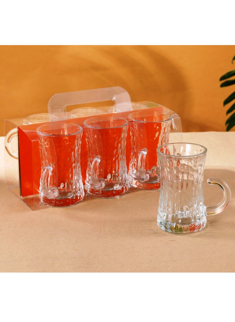 SAQOWARE 6 Pcs Tea Glass Mug Set With Handle, 235ml | Istikana Glass Sett | Coffee Mugs Premium Quality Glassware | Highly Durable | Perfect For Kahwa,Cawa,Coffee,Black Tea,Green Tea,Latte,Cappuccino-Asorted  - Image 3