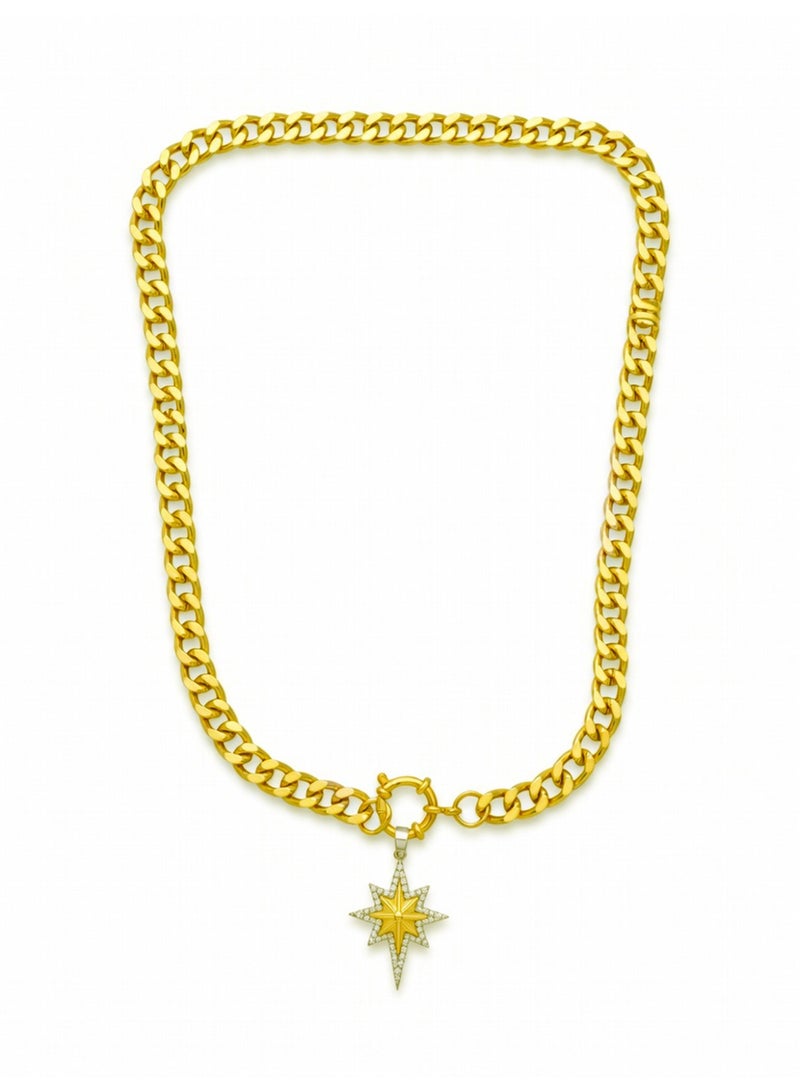 جوليا ستور قلادة نجمة الشمال، مطلية بالذهب عيار 18 قيراطًا، مصنوعة من الفولاذ المقاوم للصدأ، بتصميم أنيق وعصري فاخر، مرصعة بالزركونيا المكعبة الفضية، سلسلة طويلة وسميكة، رمزًا للحب والصداقة، قلادة ذهبية بسيطة بتصميم سماوي، هدية مجوهرات - Image 1