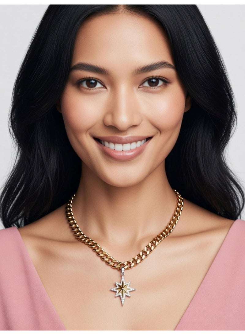 جوليا ستور قلادة نجمة الشمال، مطلية بالذهب عيار 18 قيراطًا، مصنوعة من الفولاذ المقاوم للصدأ، بتصميم أنيق وعصري فاخر، مرصعة بالزركونيا المكعبة الفضية، سلسلة طويلة وسميكة، رمزًا للحب والصداقة، قلادة ذهبية بسيطة بتصميم سماوي، هدية مجوهرات - Image 5