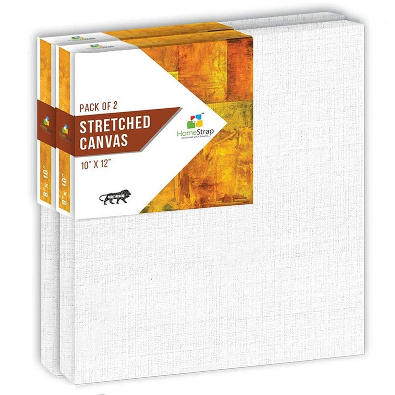 Homestrap Primed Cotton Pre Stretched Canvas with Wooden Frame (White, 10 x 12 Inch (Pack of 2).. - Image 1
