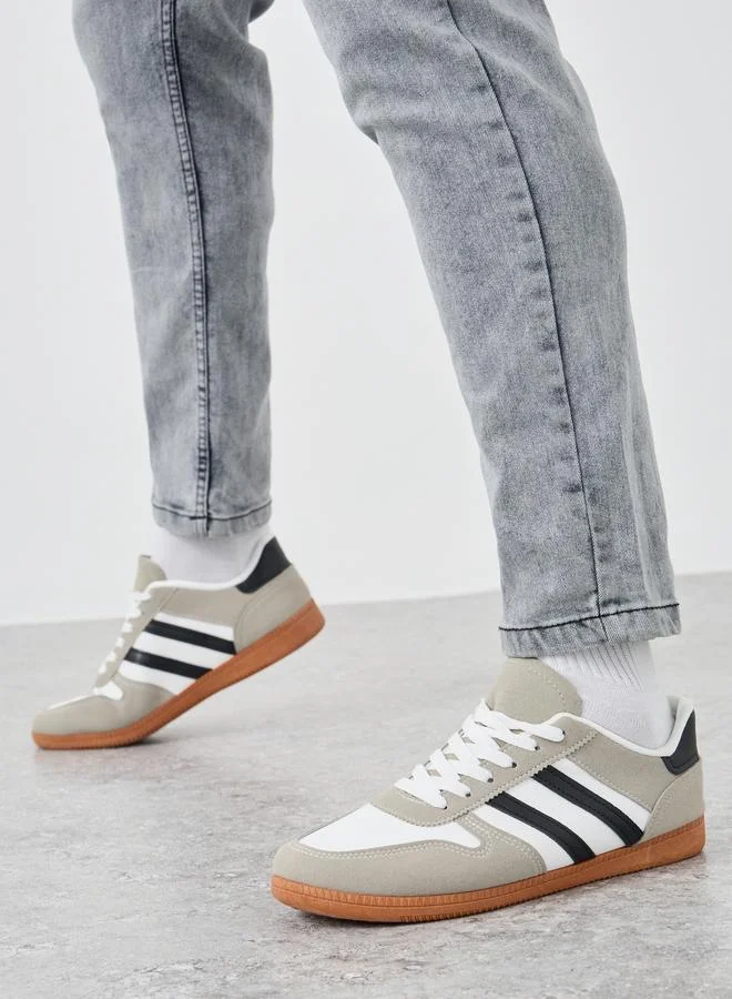 ستايلي Styli Striped Panelled Lace Up Sneakers