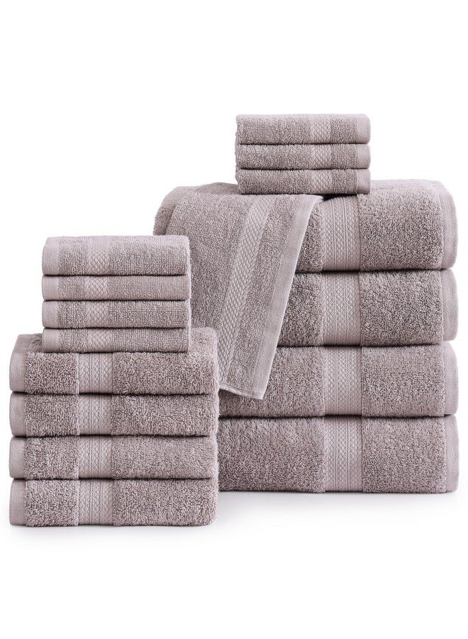 LANE LINEN LANE LINEN 100% Mercerized Cotton Bathroom Towel Set - 16 Pcs - Ring Spun, Fluffy, Soft & Highly Absorbent - 4 Bath, 8 Washcloths, 4 Hand Towels - Avaialable in Wide Variety of Colours - Platinum  - Image 1