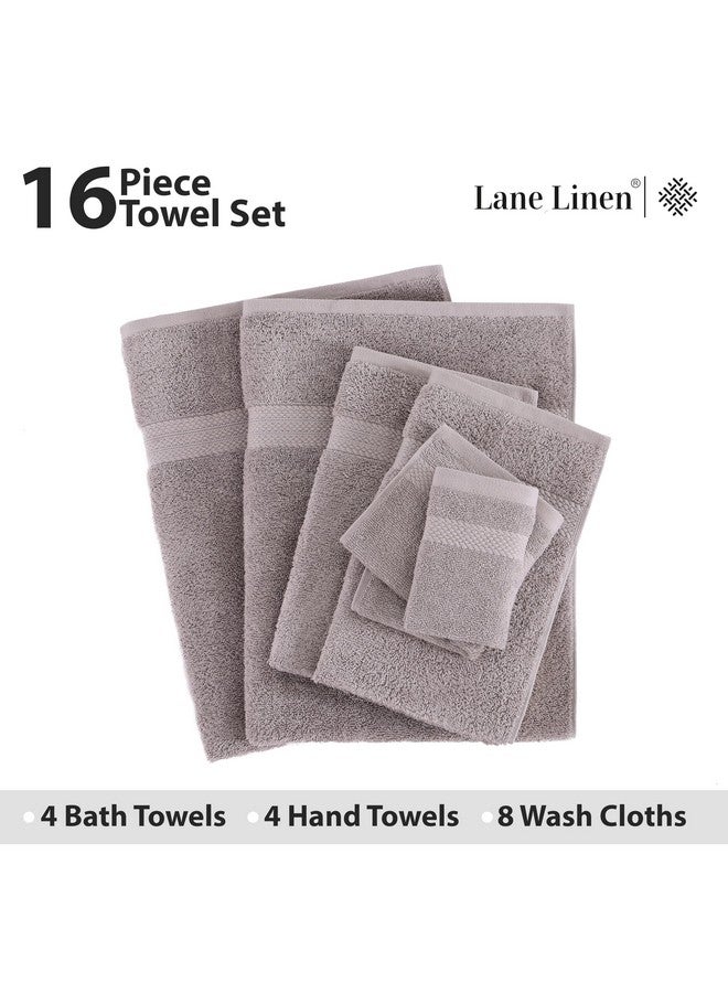 LANE LINEN LANE LINEN 100% Mercerized Cotton Bathroom Towel Set - 16 Pcs - Ring Spun, Fluffy, Soft & Highly Absorbent - 4 Bath, 8 Washcloths, 4 Hand Towels - Avaialable in Wide Variety of Colours - Platinum  - Image 4