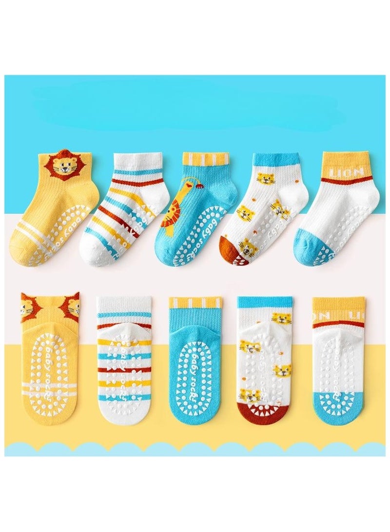 5 Pairs Per Set Children's Instep Mesh Breathable, Socks With Anti Slip Design, Cartoon Boat Socks  - Image 1