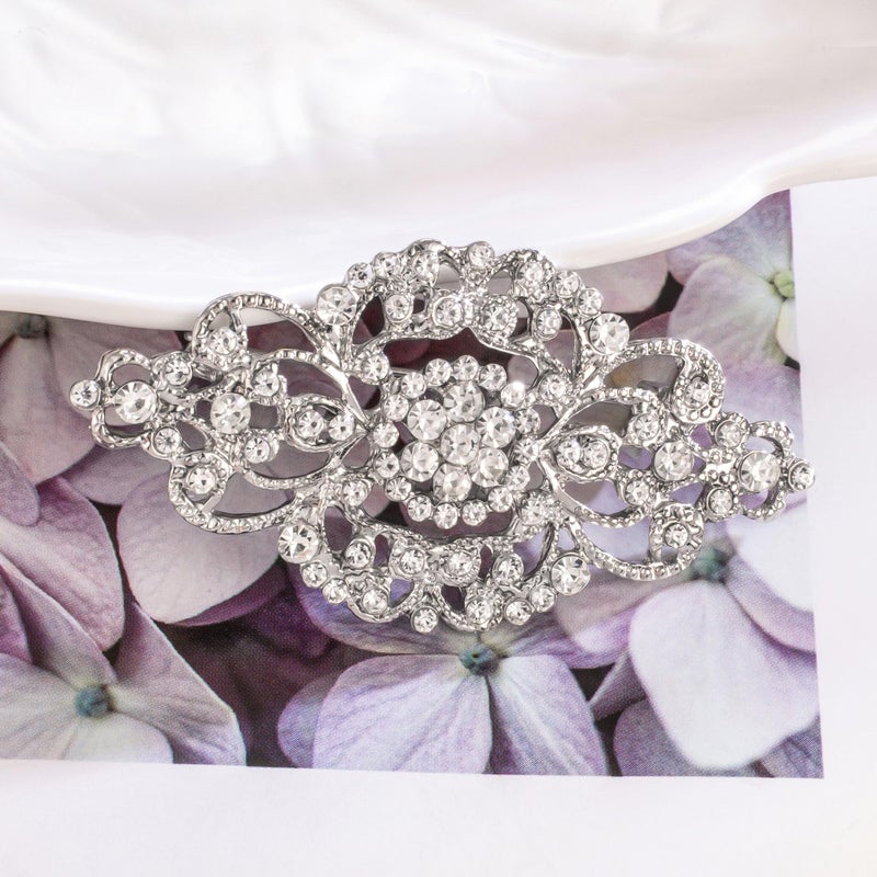 HAISWET Vintage Wedding Bridal Crystal Art Deco Clear Rhinestone Brooch Pin - Image 3