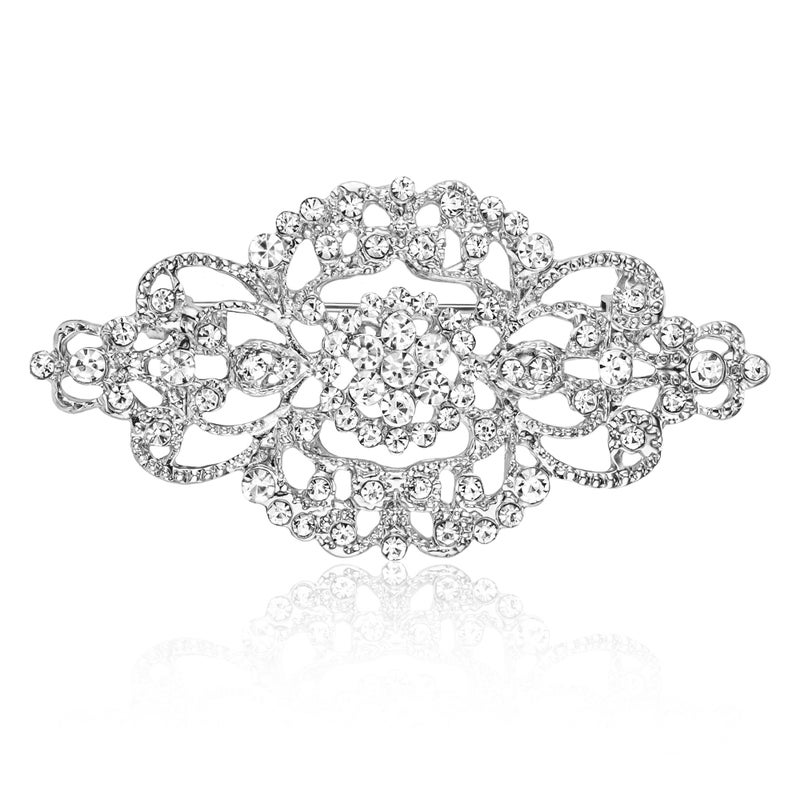 HAISWET Vintage Wedding Bridal Crystal Art Deco Clear Rhinestone Brooch Pin - Image 1