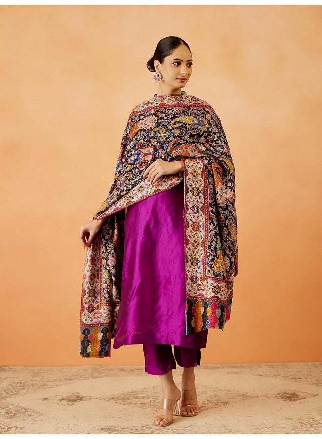 Pashmoda Women Zarmina Fine Wool Fabric Pashmina Kalamkari Embroidered Shawl, Stole and Wrap, Sustainable and Natural Fabric, Heritage Kashmiri Pashmina(Size 40x80) - Image 3