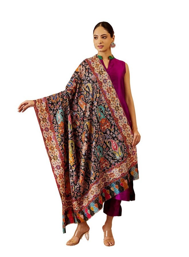 Pashmoda Women Zarmina Fine Wool Fabric Pashmina Kalamkari Embroidered Shawl, Stole and Wrap, Sustainable and Natural Fabric, Heritage Kashmiri Pashmina(Size 40x80) - Image 1