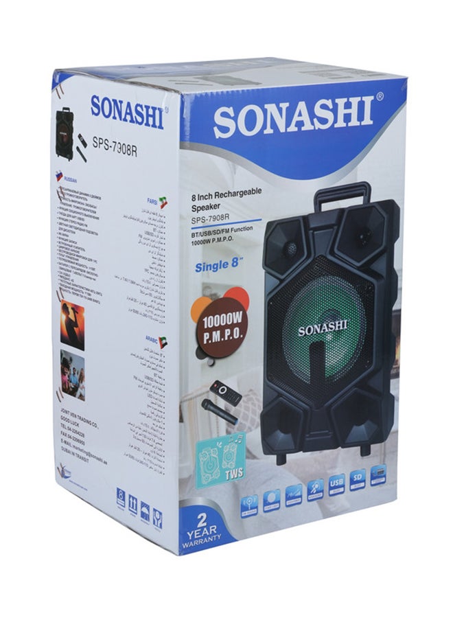 SONASHI Rechargeable Professional Speaker With Remote Control And Microphone Wireless Usb / Bluetooth/ Sd Card Slots And Fm Stereo Radio Function Colorful Led Disco Light With Digital Karaoke Feature SPS-7908R Black - Image 4