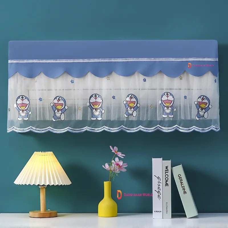 DARSHANAM WORLD Jacquard Cute Doremon Cartoon Printed AC Cover For 1.5 Ton, Premium Work Indoor AC Dust Protection Cover, Folding Adjustable Designer Ac Split Cover (Cute Doremon 1.5 Ton (Blue)) - Image 1