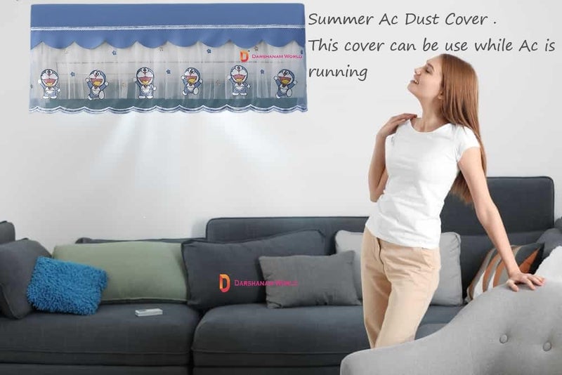 DARSHANAM WORLD Jacquard Cute Doremon Cartoon Printed AC Cover For 1.5 Ton, Premium Work Indoor AC Dust Protection Cover, Folding Adjustable Designer Ac Split Cover (Cute Doremon 1.5 Ton (Blue)) - Image 3