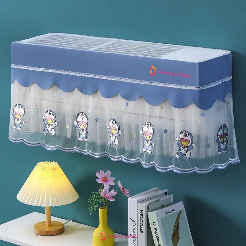 DARSHANAM WORLD Jacquard Cute Doremon Cartoon Printed AC Cover For 1.5 Ton, Premium Work Indoor AC Dust Protection Cover, Folding Adjustable Designer Ac Split Cover (Cute Doremon 1.5 Ton (Blue)) - Image 2