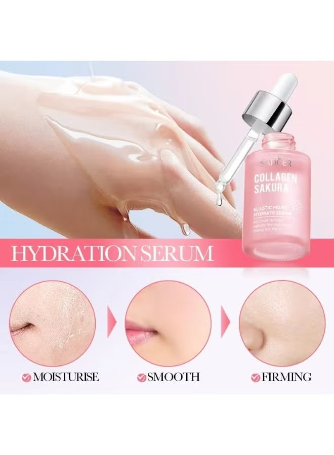 SADOER Collagen Face Serum Sakura Facial Serum Elastic Moist Hydrate 4X Hydration Delicate Skin Brightening Strong Skin Barrier 30ml - Image 5
