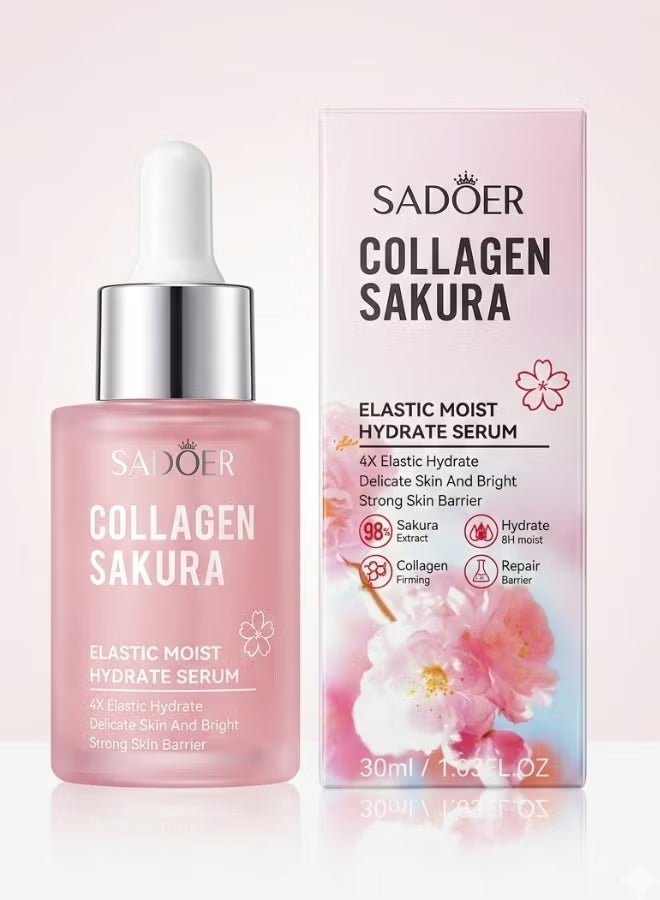 SADOER Collagen Face Serum Sakura Facial Serum Elastic Moist Hydrate 4X Hydration Delicate Skin Brightening Strong Skin Barrier 30ml - Image 1