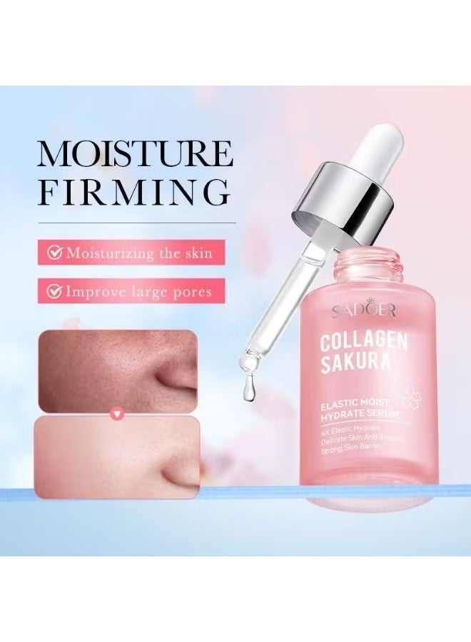 SADOER Collagen Face Serum Sakura Facial Serum Elastic Moist Hydrate 4X Hydration Delicate Skin Brightening Strong Skin Barrier 30ml - Image 2