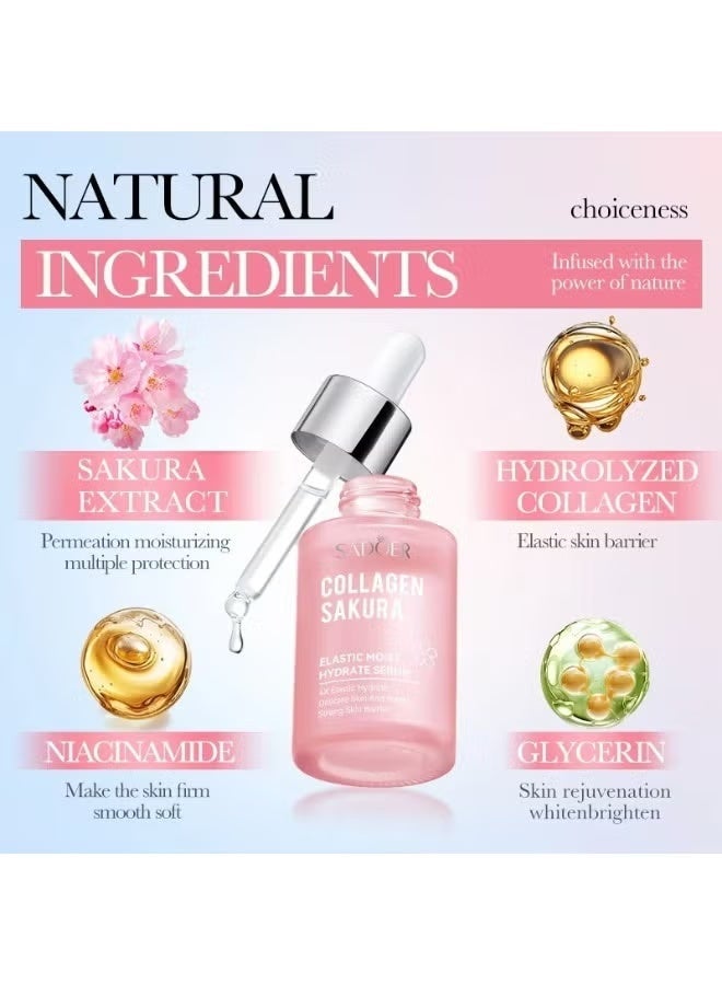 SADOER Collagen Face Serum Sakura Facial Serum Elastic Moist Hydrate 4X Hydration Delicate Skin Brightening Strong Skin Barrier 30ml - Image 4