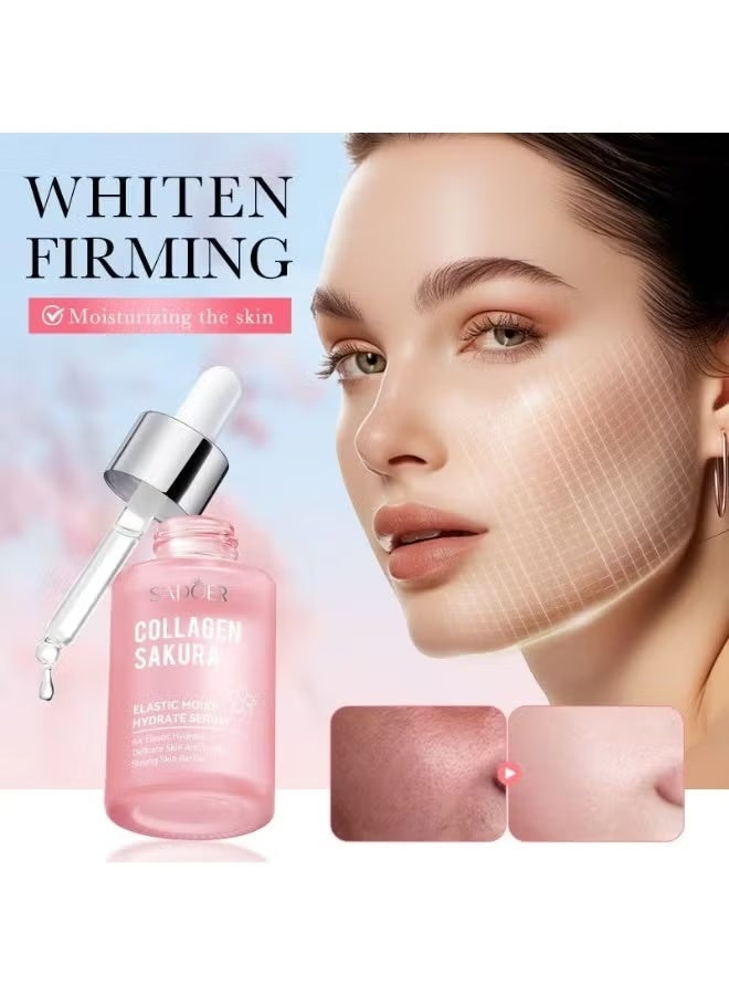SADOER Collagen Face Serum Sakura Facial Serum Elastic Moist Hydrate 4X Hydration Delicate Skin Brightening Strong Skin Barrier 30ml - Image 3