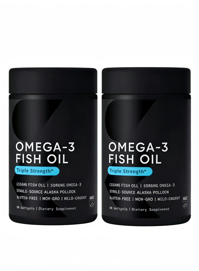 أوميغا-3 زيت السمك ثلاثي القوة كبسولات هلامية (عبوة من قطعتين) | 1250 ملجم مع حمض إيبا ودها في شكل الجليسيريدات الثلاثية | يدعم صحة القلب والدماغ والمفاصل | معتمد بخمس نجوم من معهد IFOS، لا نكهة سمكية، كبسولة واحدة يومياً – حماية صحية للعائلة بأكملها - Image 1