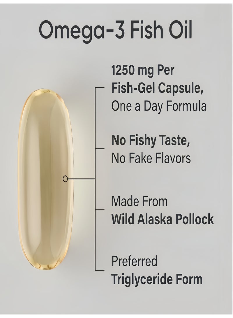 أوميغا-3 زيت السمك ثلاثي القوة كبسولات هلامية (عبوة من قطعتين) | 1250 ملجم مع حمض إيبا ودها في شكل الجليسيريدات الثلاثية | يدعم صحة القلب والدماغ والمفاصل | معتمد بخمس نجوم من معهد IFOS، لا نكهة سمكية، كبسولة واحدة يومياً – حماية صحية للعائلة بأكملها - Image 3