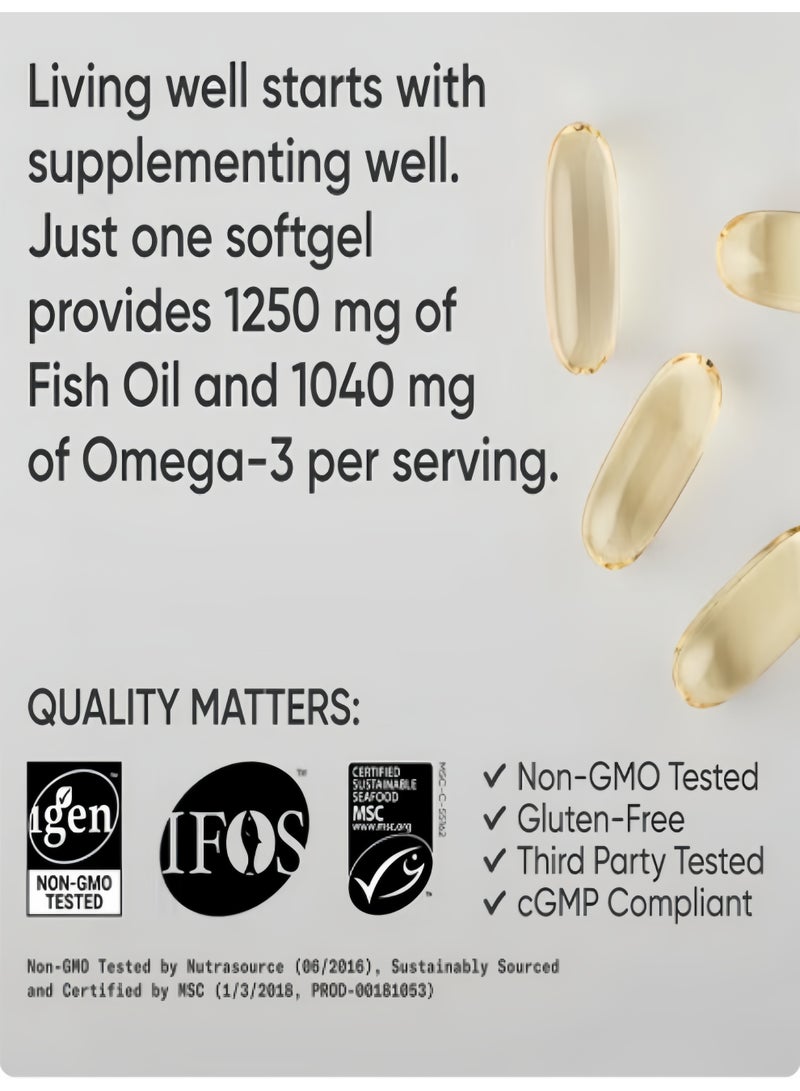أوميغا-3 زيت السمك ثلاثي القوة كبسولات هلامية (عبوة من قطعتين) | 1250 ملجم مع حمض إيبا ودها في شكل الجليسيريدات الثلاثية | يدعم صحة القلب والدماغ والمفاصل | معتمد بخمس نجوم من معهد IFOS، لا نكهة سمكية، كبسولة واحدة يومياً – حماية صحية للعائلة بأكملها - Image 4