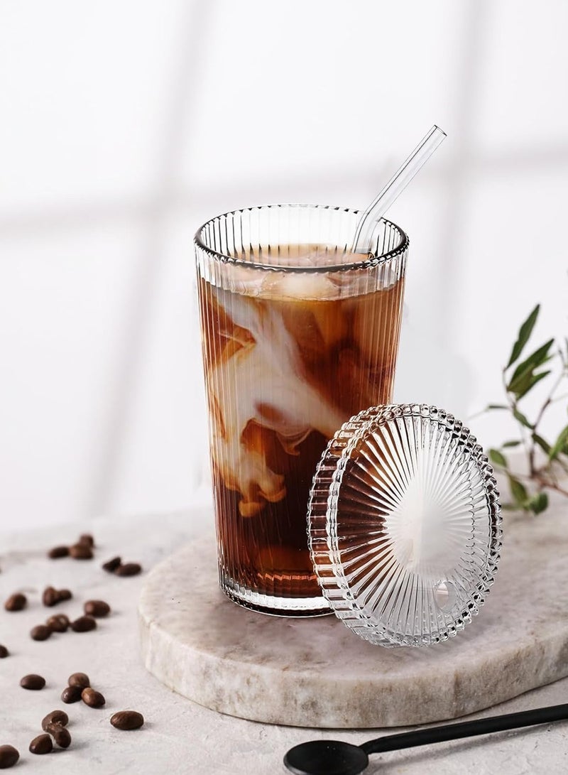 الدامكونية 2 PCS الزجاج النظيف، كوب قهوة مع 12.7 أوقية كؤوس شرب من القش للقهوة المثلجة، الحليب، موكا، شاي، عصير، ماء، هدية -مع 2 تنظيف بروكسل  - Image 5