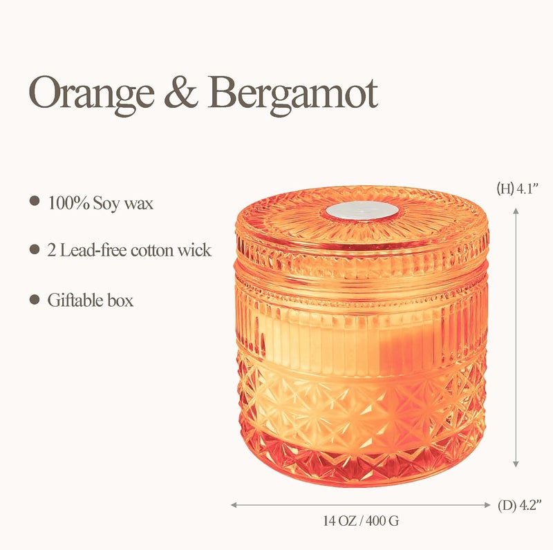 Chloefu LAN Orange & Bergamot Candle for Home Scented, Crystal Candles with Healing Stones, Gift for Women Men, Emotional Support, Encouragement and Affirmation, Highly Scented & Long Lasting, 14 oz - Image 3