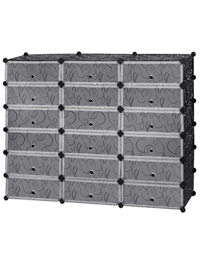 DubaiGallery 18-Cube DIY Shoe Rack, Storage Drawer Unit Multi Use Modular Organizer Plastic Cabinet with Doors, Black and White Curly Pattern - Image 4