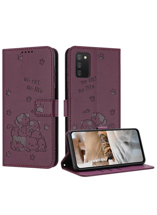 S-TOP Case For Samsung Galaxy A02s 164mm Embossed Kitten Phone Leather Case with Lanyard - Image 1
