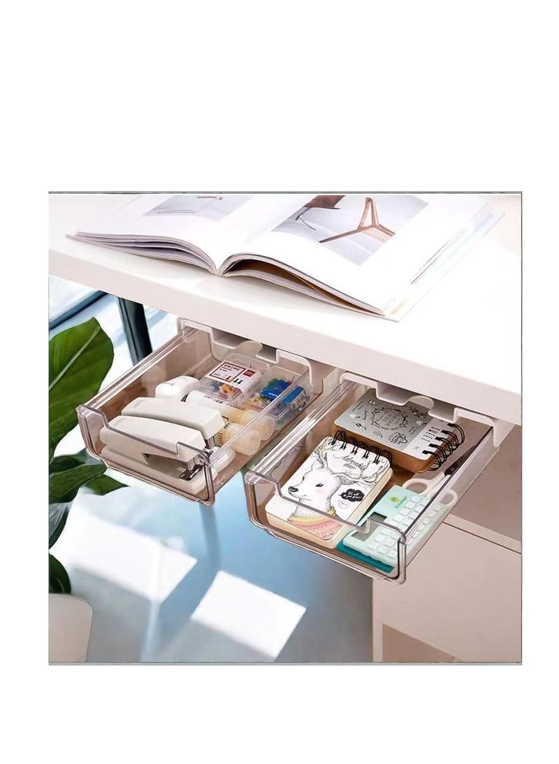 MUMOO BEAR Self-adhesive Drawer Storage Organizer, 2Pcs Hidden Under Desk Drawer Organiser, Invisible Drawer Storage Box for School Students Office Stationery Supply (S+S) - Image 1