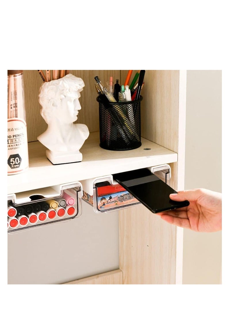 MUMOO BEAR Self-adhesive Drawer Storage Organizer, 2Pcs Hidden Under Desk Drawer Organiser, Invisible Drawer Storage Box for School Students Office Stationery Supply (S+S) - Image 3