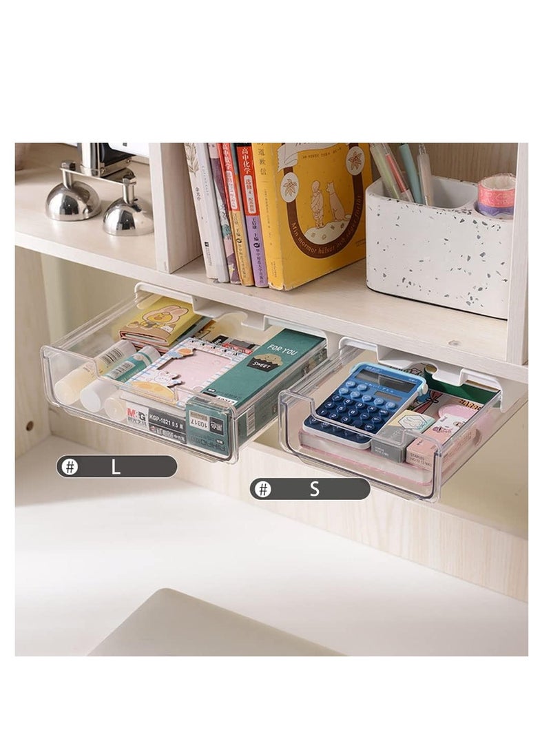 MUMOO BEAR Self-adhesive Drawer Storage Organizer, 2Pcs Hidden Under Desk Drawer Organiser, Invisible Drawer Storage Box for School Students Office Stationery Supply (S+S) - Image 5