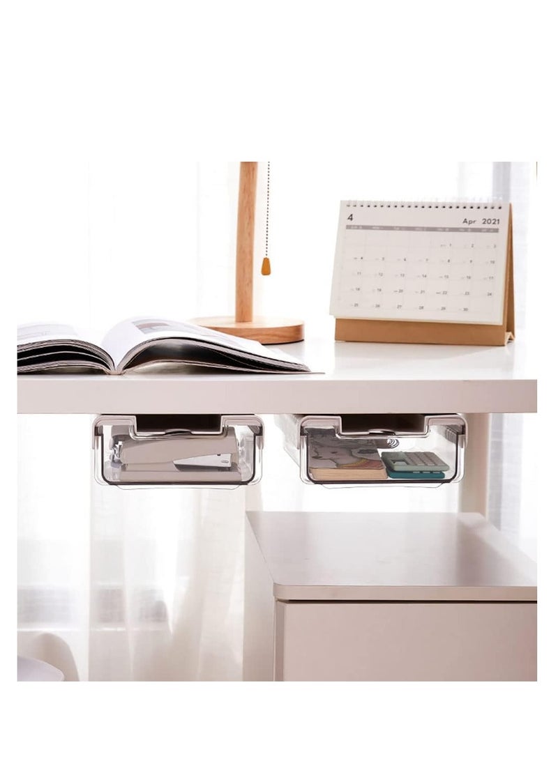 MUMOO BEAR Self-adhesive Drawer Storage Organizer, 2Pcs Hidden Under Desk Drawer Organiser, Invisible Drawer Storage Box for School Students Office Stationery Supply (S+S) - Image 4