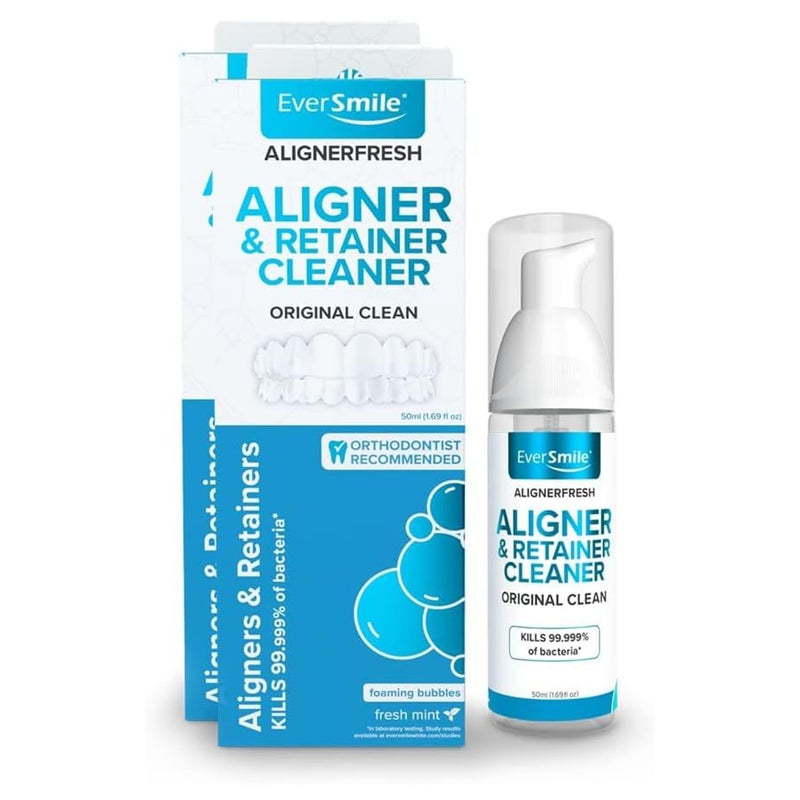 EverSmile AlignerFresh Original Clean Foam – Cleaner Compatible w/Invisalign and All Clear Aligners & Retainers – Eliminates Bacteria, Whitens Teeth, Fights Bad Breath – 50ml (2 Pack) - Image 1