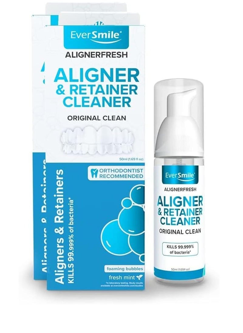 EverSmile EverSmile AlignerFresh Original Clean-The Original Cleaning WhiteFoam On-The-Go Clear Retainer Cleaner. Eliminates Bacteria, Whitens Teeth & Fights Bad Breath (50ml - 2 Pack)  - Image 1