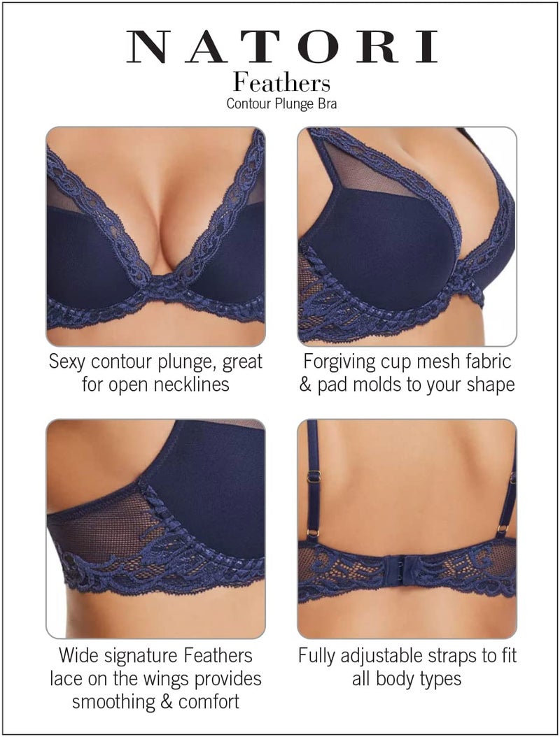 Natori Womens Feathers Contour Plunge Bra, Black, 36B - Image 5