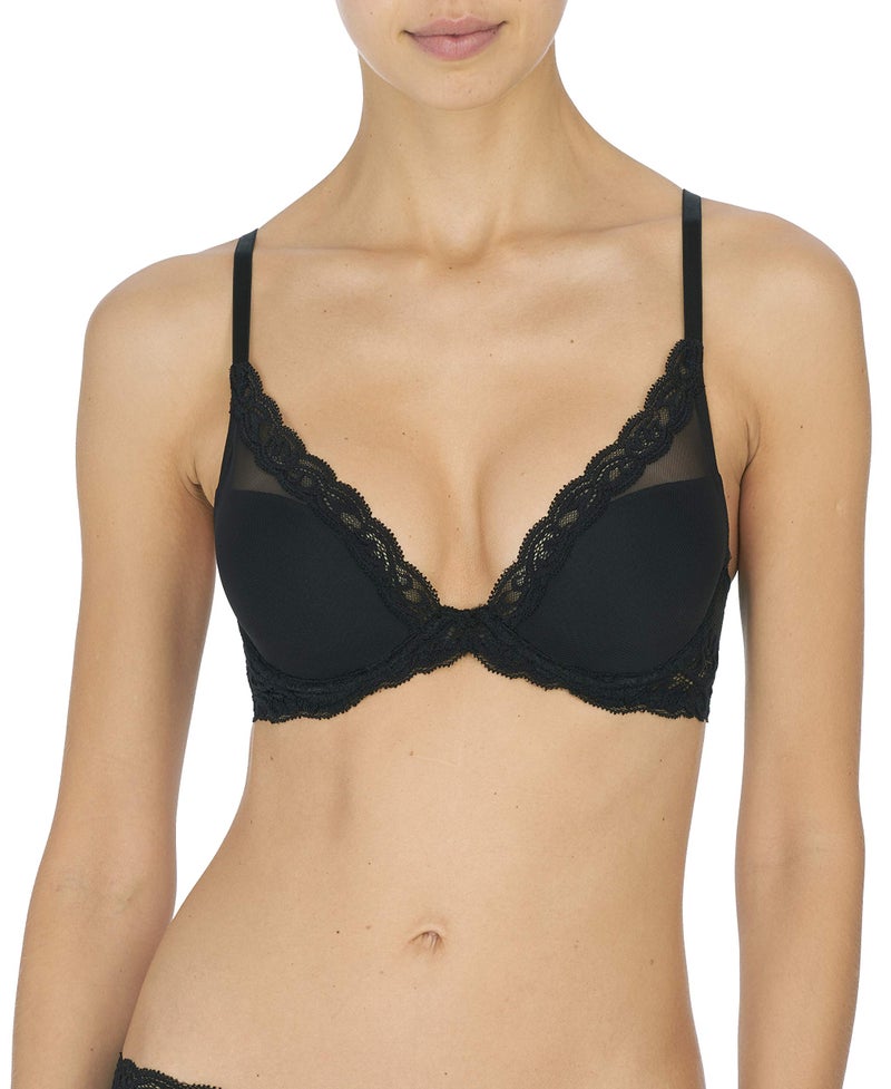 Natori Womens Feathers Contour Plunge Bra, Black, 36B - Image 1