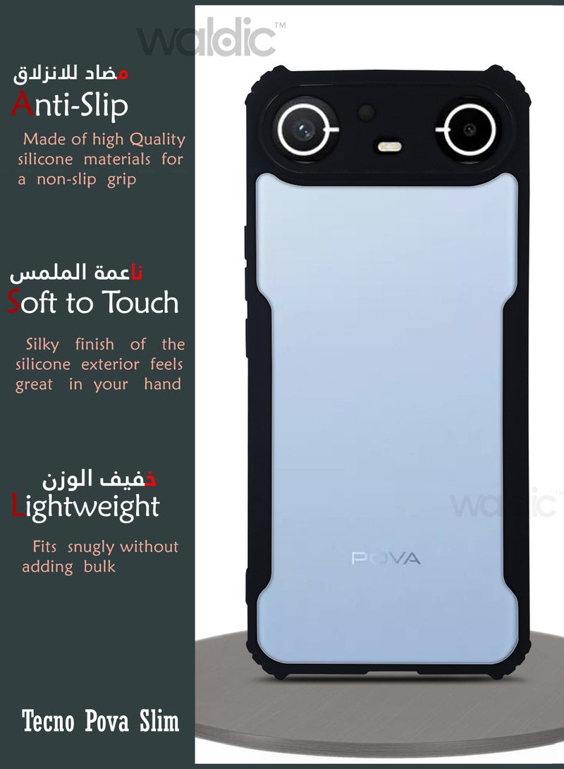 جراب Tecno Pova Slim الفاخر | غطاء سيليكون فاخر مصمم لهاتف Tecno Pova Slim | جراب Tecno Pova Slim من الأكريليك الشفاف الكريستالي، حماية 360 درجة، مصنوع من مادة TPU+PC، جراب خلفي لهاتف Tecno Pova Slim - شفاف/أسود - view 2