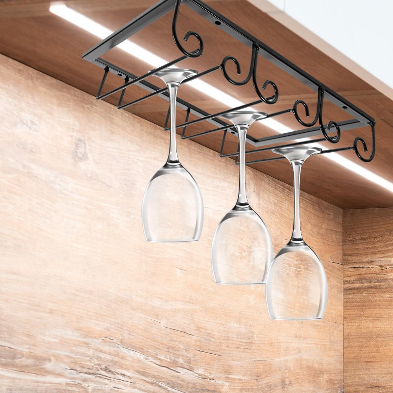 Under Shelf Iron Wine Glass Rack 3 Compartment Stemware Hanger For Kitchen Cabinet Storage - Image 4