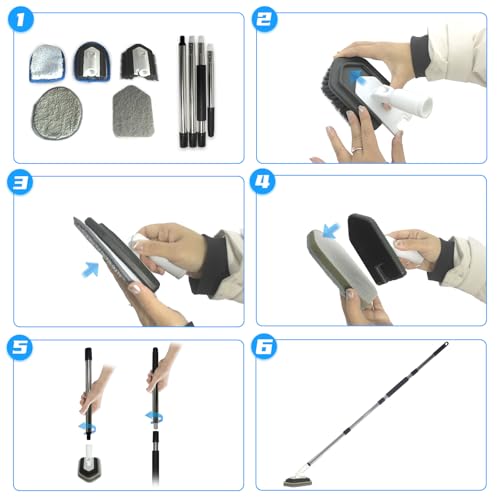FRAXIR Floor Scrub Brush, 5 in 1 Tile Tub Scrubber with 56" Adjustable Long Handle and 5 No Scratch Scrubber Heads for Bathroom, Kitchen, Toilet, Bathtub - Image 2