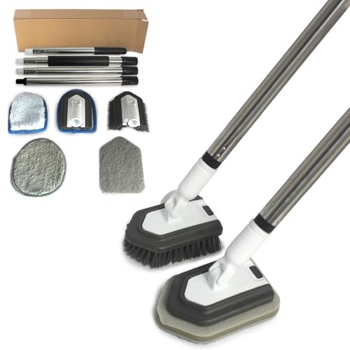 FRAXIR Floor Scrub Brush, 5 in 1 Tile Tub Scrubber with 56" Adjustable Long Handle and 5 No Scratch Scrubber Heads for Bathroom, Kitchen, Toilet, Bathtub - Image 1