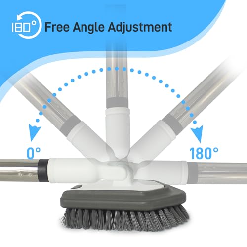 FRAXIR Floor Scrub Brush, 5 in 1 Tile Tub Scrubber with 56" Adjustable Long Handle and 5 No Scratch Scrubber Heads for Bathroom, Kitchen, Toilet, Bathtub - Image 5