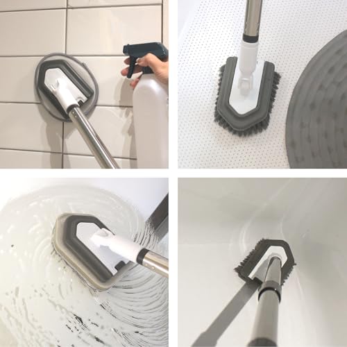 FRAXIR Floor Scrub Brush, 5 in 1 Tile Tub Scrubber with 56" Adjustable Long Handle and 5 No Scratch Scrubber Heads for Bathroom, Kitchen, Toilet, Bathtub - Image 3