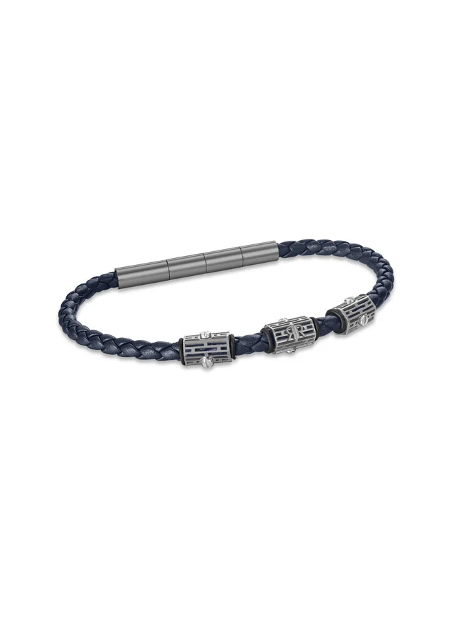 CERRUTI 1881 Adriano Grey and Navy Blue Leather Bracelet