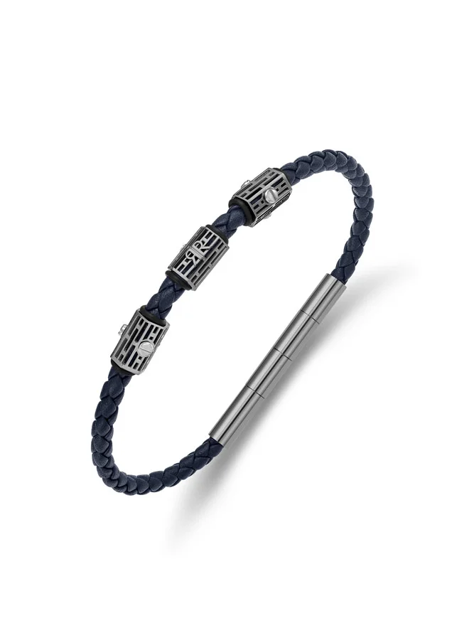 CERRUTI 1881 Adriano Grey and Navy Blue Leather Bracelet