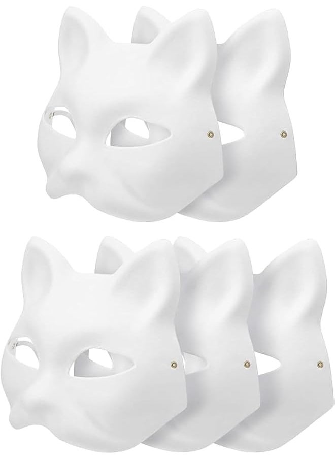 The Bros Cat Mask, 5 Pcs DIY White Cat Painted Masks Half Blank Animal Cosplay Dress Up Mask Masquerade Cat Fox Masks Halloween Mask Costume for Masquerade Prop, Party, Cosplay, Performance  - Image 1